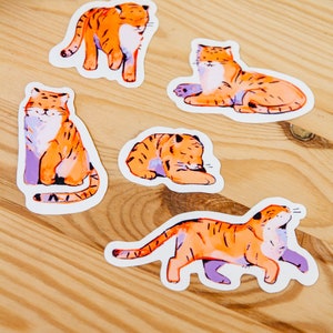 Tiger Sticker Pack Waterproof Vinyl Cute Kawaii Glossy Stickers Animal Stationary Planner Stickers image 7