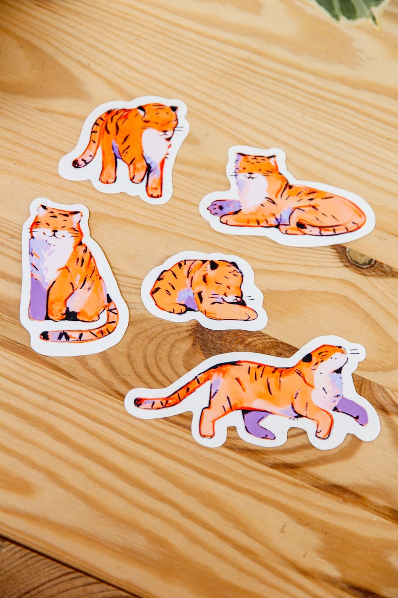 Tiger Sticker Pack Waterproof Vinyl Cute Kawaii Glossy Stickers Animal Stationary Planner Stickers image 7