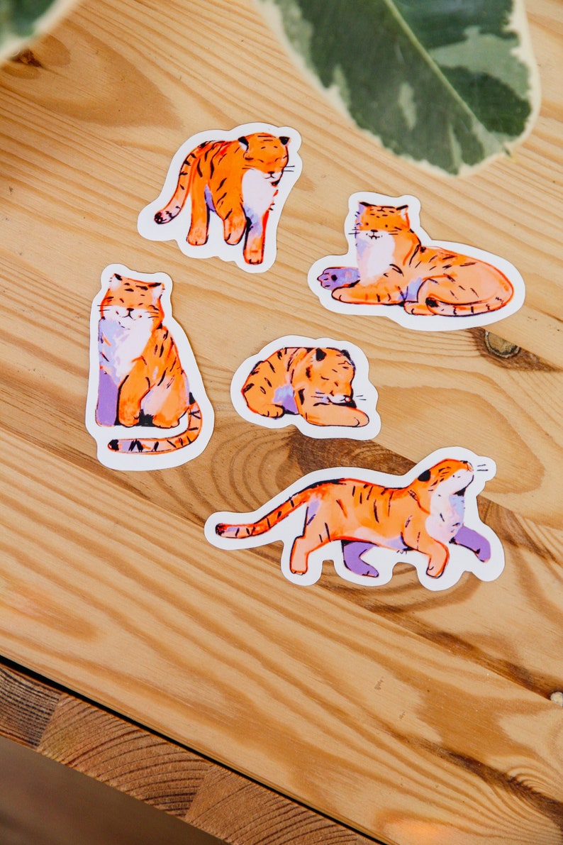 Tiger Sticker Pack Waterproof Vinyl Cute Kawaii Glossy Stickers Animal Stationary Planner Stickers image 1