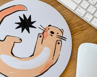 Otter Mousepad ~ Animal Mousemat ~ Cute Illustrated Desk Accessories ~ Aesthetic Home Accessories Mouse Mat ~ Round Otter Mouse Pad