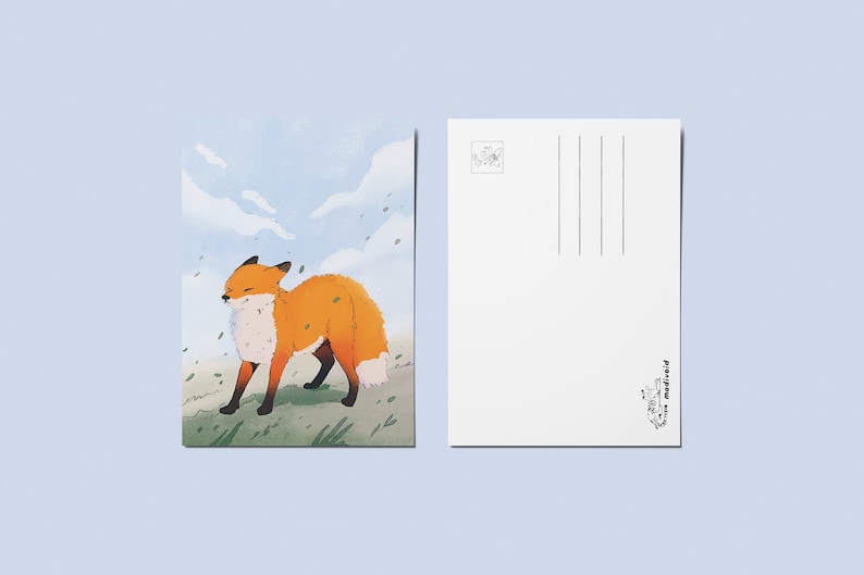 Postal Wimbdy Fox Impresión de arte de tarjeta postal A6 Diseño animal Tarjetas ilustradas imagen 1