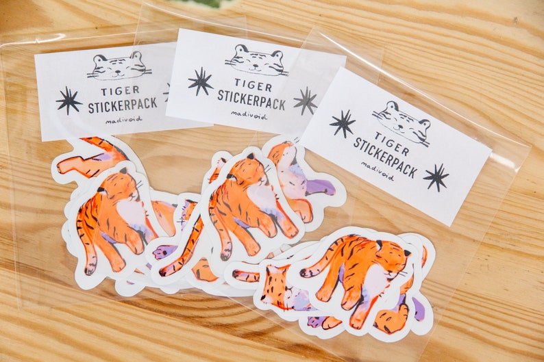 Tiger Sticker Pack Waterproof Vinyl Cute Kawaii Glossy Stickers Animal Stationary Planner Stickers image 2