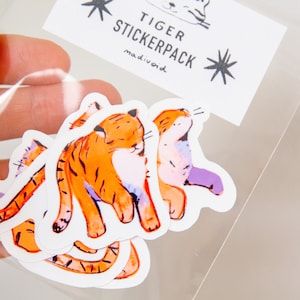 Tiger Sticker Pack Waterproof Vinyl Cute Kawaii Glossy Stickers Animal Stationary Planner Stickers image 8