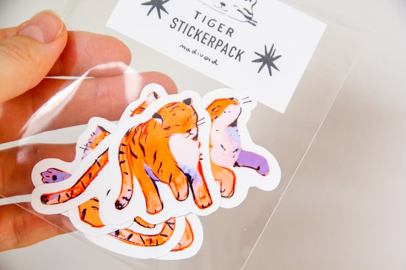 Tiger Sticker Pack Waterproof Vinyl Cute Kawaii Glossy Stickers Animal Stationary Planner Stickers image 8