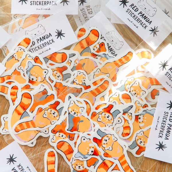 Red Panda Sticker Pack, Cute Kawaii Glossy Vinyl Decals