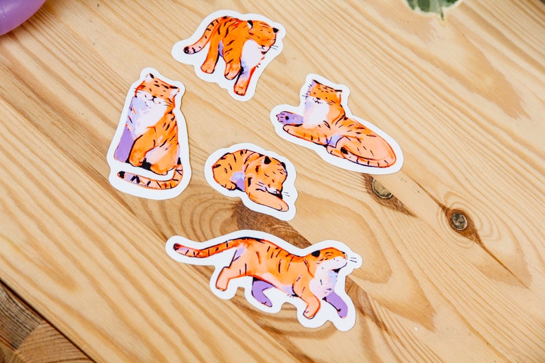Tiger Sticker Pack Waterproof Vinyl Cute Kawaii Glossy Stickers Animal Stationary Planner Stickers image 10
