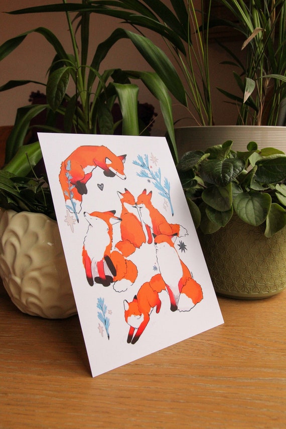 Happy Fox Spread Print ~ Animal Fineart Print ~ Cute Fox Card
