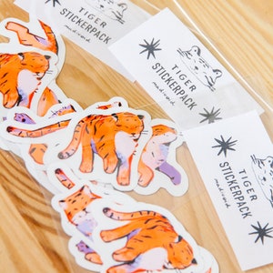 Tiger Sticker Pack Waterproof Vinyl Cute Kawaii Glossy Stickers Animal Stationary Planner Stickers image 4