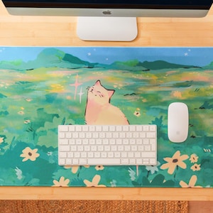 Podkładka na biurko z motywem wesołego kota ~ Podkładka pod mysz z motywem uroczego zwierzęcia ~ Ilustrowana podkładka na biurko