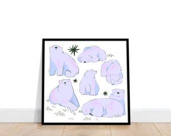 Polar Bear Spread Art Print ~ Animal Art Print ~ Cute ~ Minimalistic ~ Square