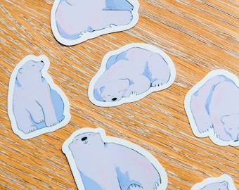 Paquete de pegatinas de oso polar ~ Vinilo impermeable, lindas pegatinas kawaii brillantes ~ Pegatinas de animales para planificadores