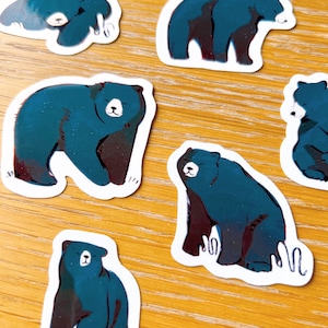 Black Bear Sticker Pack ~ Waterproof Vinyl Cute Kawaii Glossy Stickers ~ Animal Stationary Planner Stickers