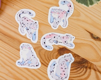 Snow Leopard Sticker Pack ~ Waterproof Vinyl Cute Kawaii Glossy Stickers ~ Animal Stationary Planner Stickers