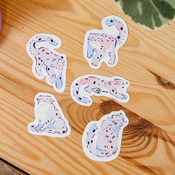 Snow Leopard Sticker Pack ~ Waterproof Vinyl Cute Kawaii Glossy Stickers ~ Animal Stationary Planner Stickers