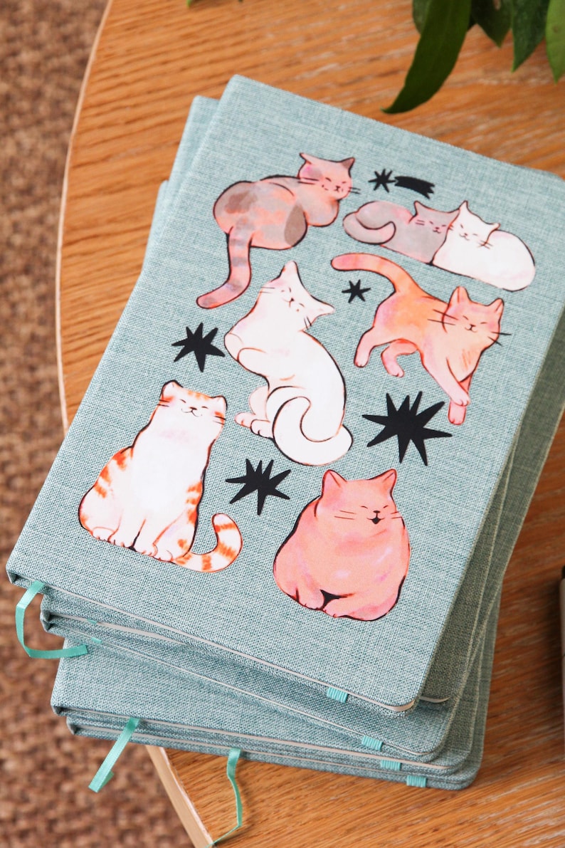 Cat Spread Notebook ~ Cute Canvas Journal ~ A5 Notebook - Lined Pages ...