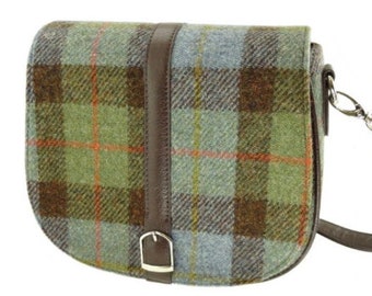 Harris tweed purse bag handbag blue wool woman girl gift tartan made in Scotland plaid Scottish
