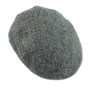 Harris Tweed Flat Cap - Gray / Black Herringbone