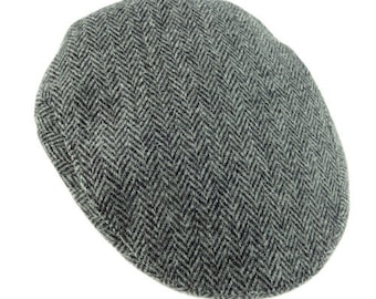 Harris Tweed Flat Cap - Gray / Black Herringbone