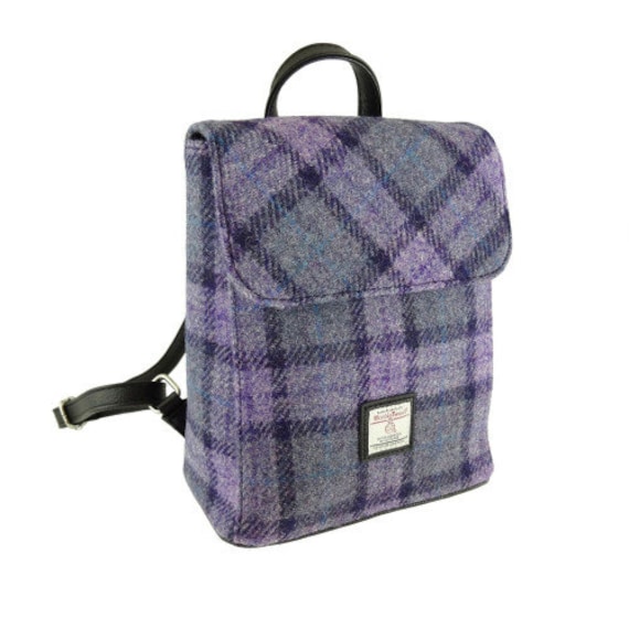 Harris Tweed Plaid Backpack - Purple Plaid Check - Etsy display picture 3