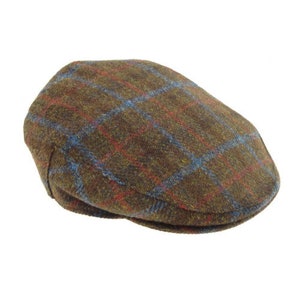 Harris Tweed Flat Cap - Brown Blue Check