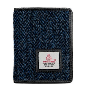 Harris Tweed Slim Cartera plegable Hombres - Azul marino Herringbone