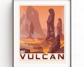 Vulcan Planet, Star Trek art, Retro travel poster, Spock illustration, Kirk Starfleet, Enterprise minimalist, Leonard Nimoy, Gift for geeks