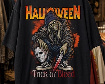 Halloween Horror Shirt, Trick Or Bleed T, Slasher, Scary Movie, Graffiti, Spooky Season, Streetwear