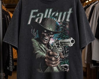 Fallout Ghoul Halloween Shirt, Vintage Cowboy Horror, Post Apocalyptic Wasteland Gaming Streetwear, Spooky Season, Distressed