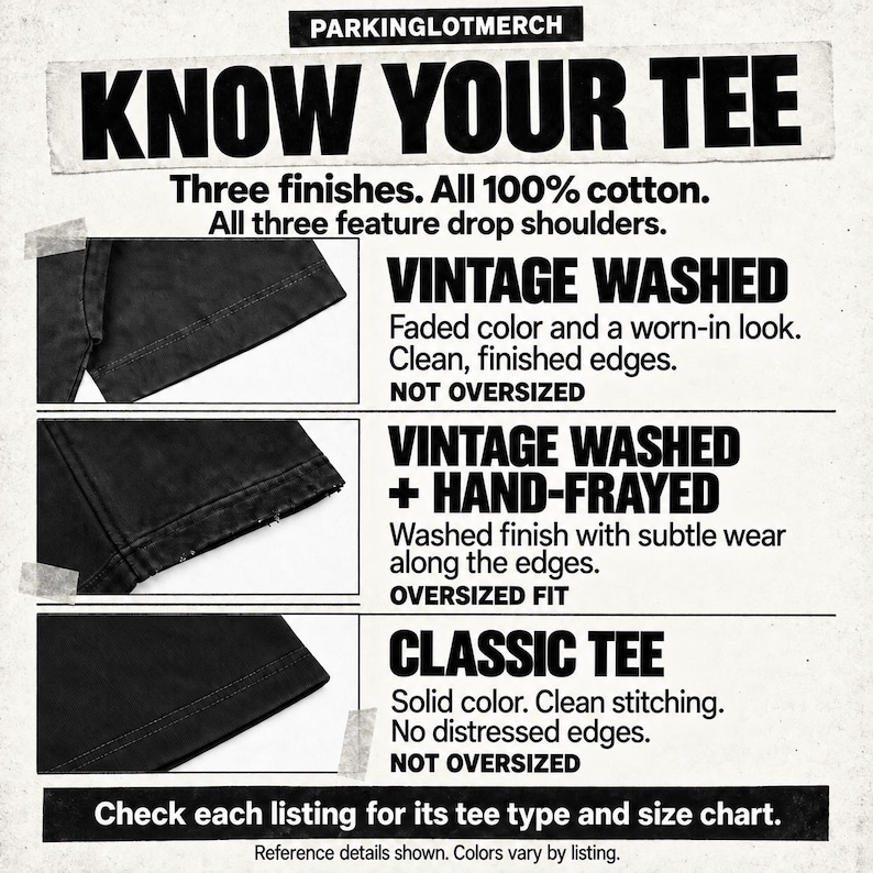 ParkingLotMerch tee finish and fit guide