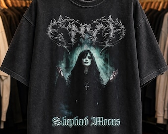 Enya Shirt, Shepherd Moons Black Metal Style, Vintage Washed Hand Frayed Alternative Music, Dark Graphic