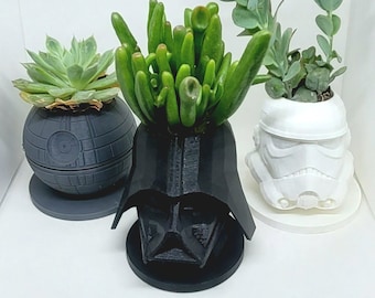 Star Wars Dark Side 3D Printed Planter Set | Vader, Stormtrooper, Death Star | Succulent Planter Set