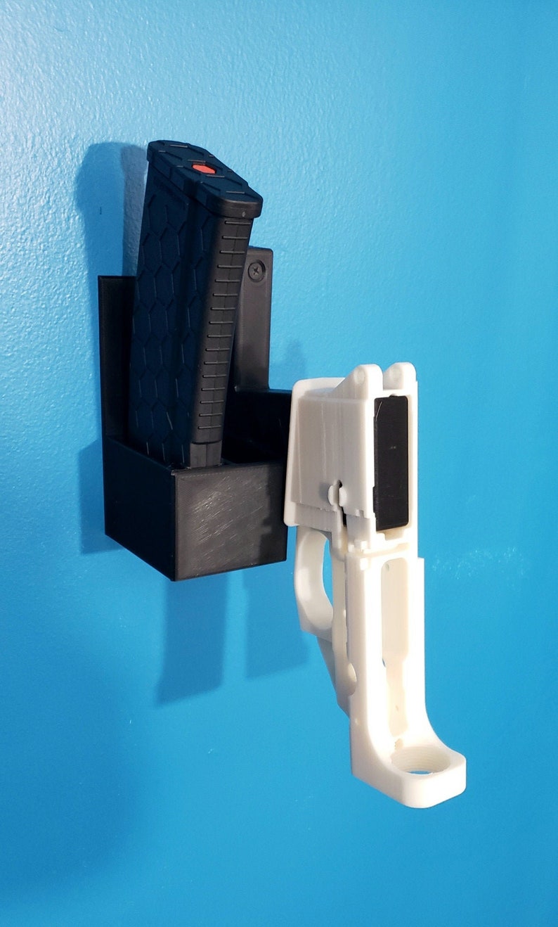 Vertical Sporting Pew Pew Wall Mount with Mag Sleeves 3D Printed image 1