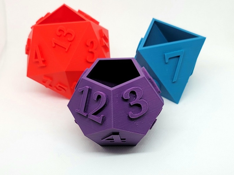 Table Top RPG Dice Succulent Planter Set 3D Printed 3D Printed Plant Pot 20 sided, 12 sided, 8 sided Dice Set Bright & Loud