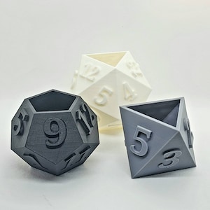 Table Top RPG Dice Succulent Planter Set 3D Printed 3D Printed Plant Pot 20 sided, 12 sided, 8 sided Dice Set Monochrome