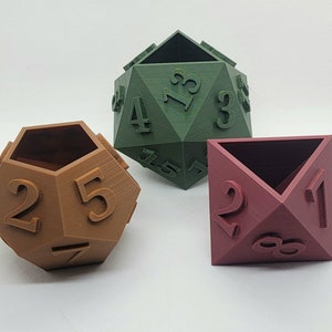 Table Top RPG Dice Succulent Planter Set 3D Printed 3D Printed Plant Pot 20 sided, 12 sided, 8 sided Dice Set Darker & Earthy