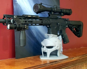 Limited Edition Gladiator Helmet Horizontal 5.56/.223 Sporting Rifle Display, not 308 - 3D Printed | Spartan Straight Desktop Stand