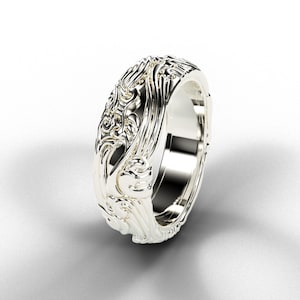 Genavee Silver, Gold or platinum Wave Ring | Nature Ring | Outdoor Wedding Ring | Unique Wedding Band