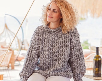 Chunky sweater knitting pattern | Crew neck sweater pattern PDF for women