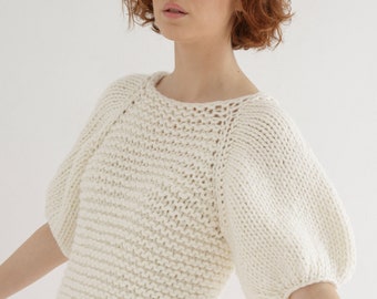 Chunky sweater knitting pattern | Crew neck top down sweater pdf