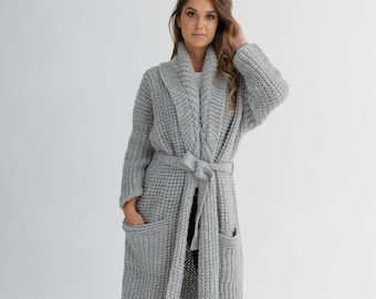 Chunky cardigan knitting pattern for women | Long cardigan pdf knit design