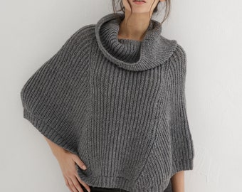 Poncho knit pattern for women | Turtleneck poncho knit design