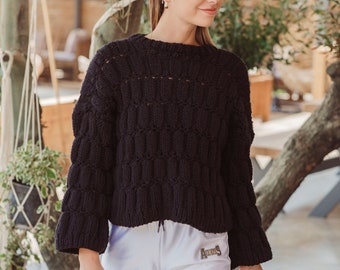Chunky Knit Crop Sweater Pattern | Easy Ribbed Design (Digital Download)