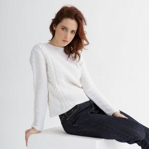 Cable sweater knit pattern Crew neck sweater pattern image 2