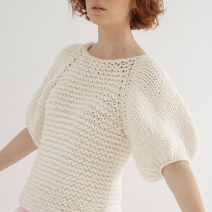 Chunky sweater knitting pattern | Crew neck top down sweater pdf