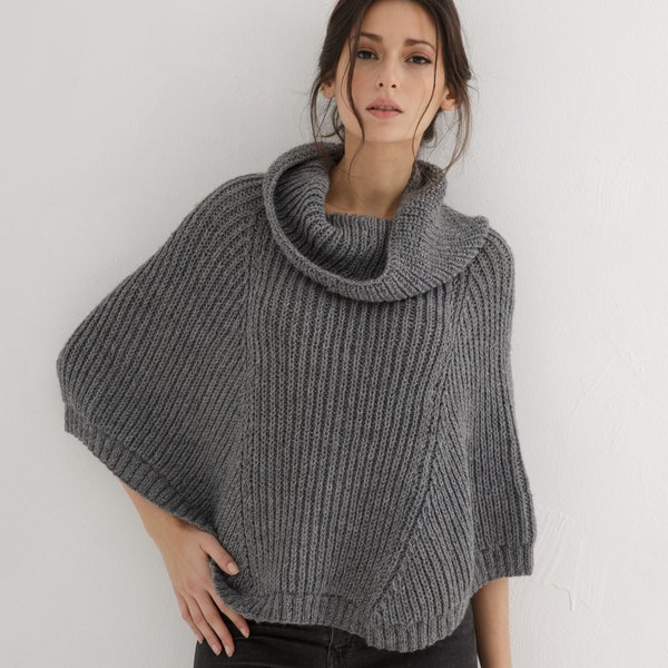 Poncho knit pattern for women | Turtleneck poncho knit design