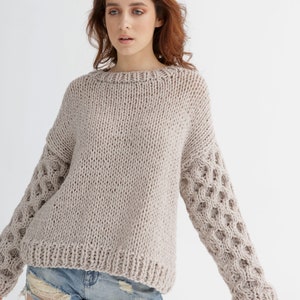 Chunky sweater knitting pattern for women Crew neck sweater pdf image 1