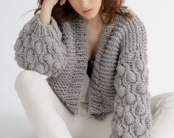 Cardigan Knitting pattern for women | Bubble sleeve cardigan pdf pattern