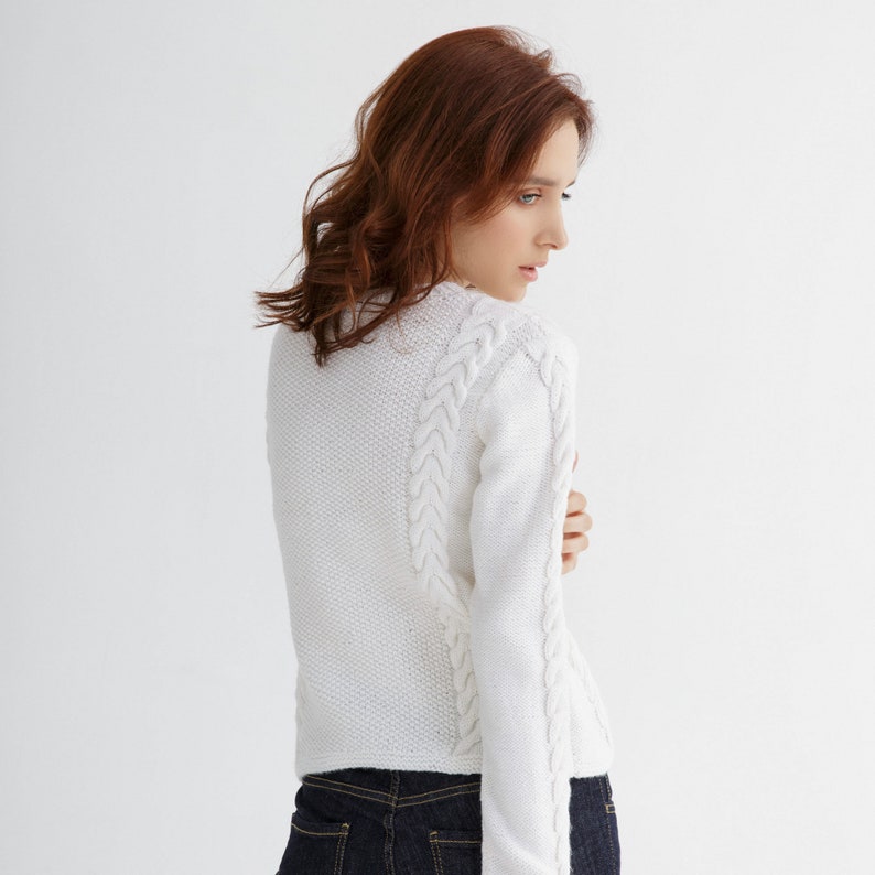 Cable sweater knit pattern Crew neck sweater pattern image 4
