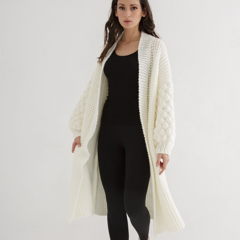 Chunky Bubble Sleeve Cardigan Knitting Pattern for Women Etsy