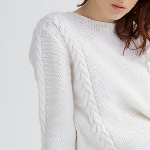 Cable sweater knit pattern Crew neck sweater pattern image 9